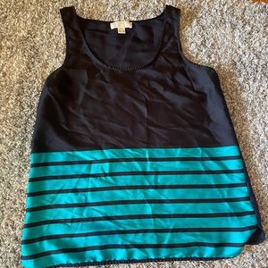 Michael Kors Black and Teal Striped Tank Top